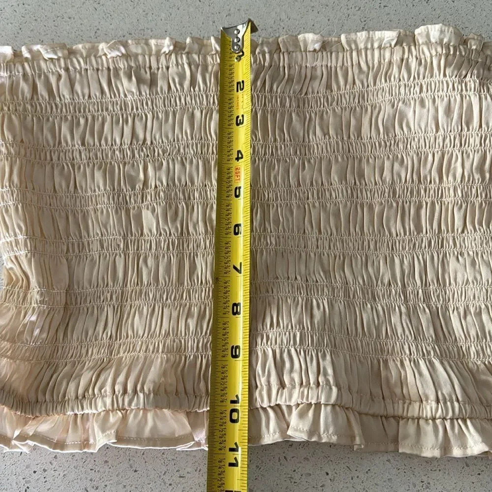NWOT Free People Be Right Back Tube Smocked Ruffled Cream Strapless Shiny Chic